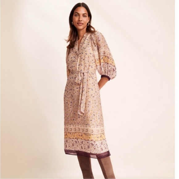 Ann Taylor Tan Cream Smocked Midi Dress - Picture 5 of 14